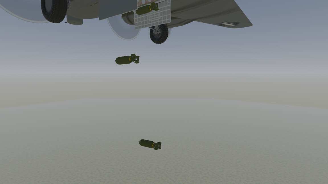 Bombs falling away under the bomber